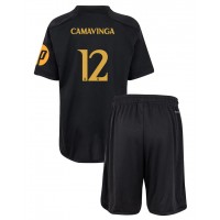 Real Madrid Eduardo Camavinga #12 Kolmas Peliasu Lasten 2023-24 Lyhythihainen (+ Lyhyet housut)